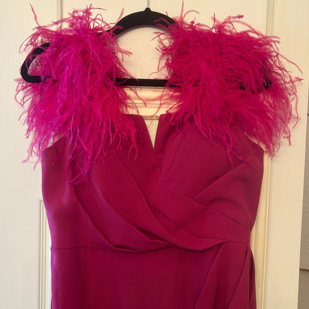 Jade Fuchsia Feather-Trim Dress